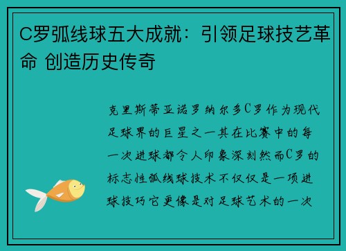 C罗弧线球五大成就：引领足球技艺革命 创造历史传奇
